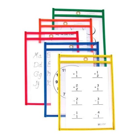 C-Line Products C-Line Products Reusable Dry Erase Pockets, Assorted Primary Colors, 6 x 9, 10/PK 41610